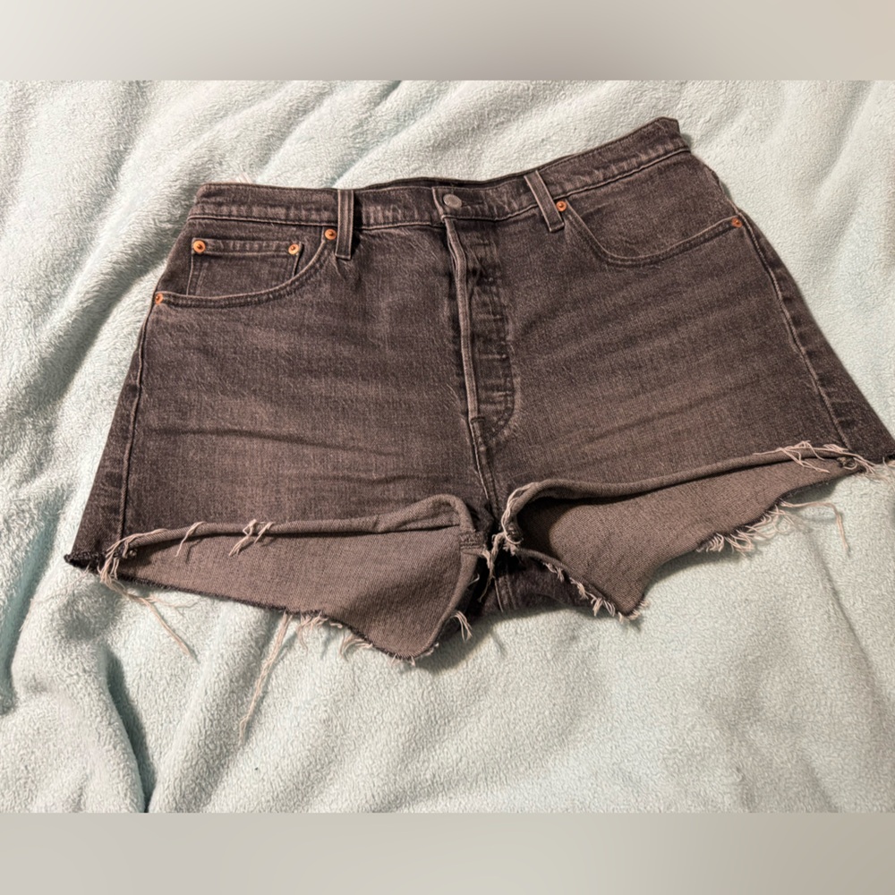 Levi's Charcoal Frayed Denim Shorts